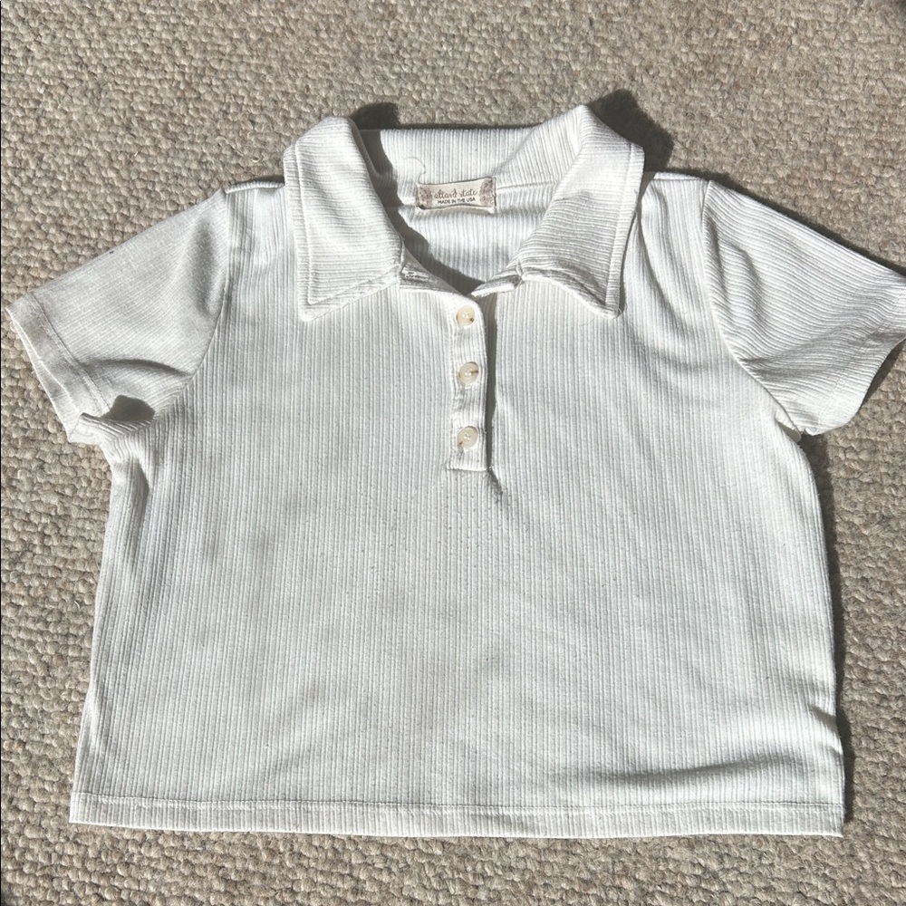 Altar’d State Short-Sleeve Ribbed Polo Crop Top